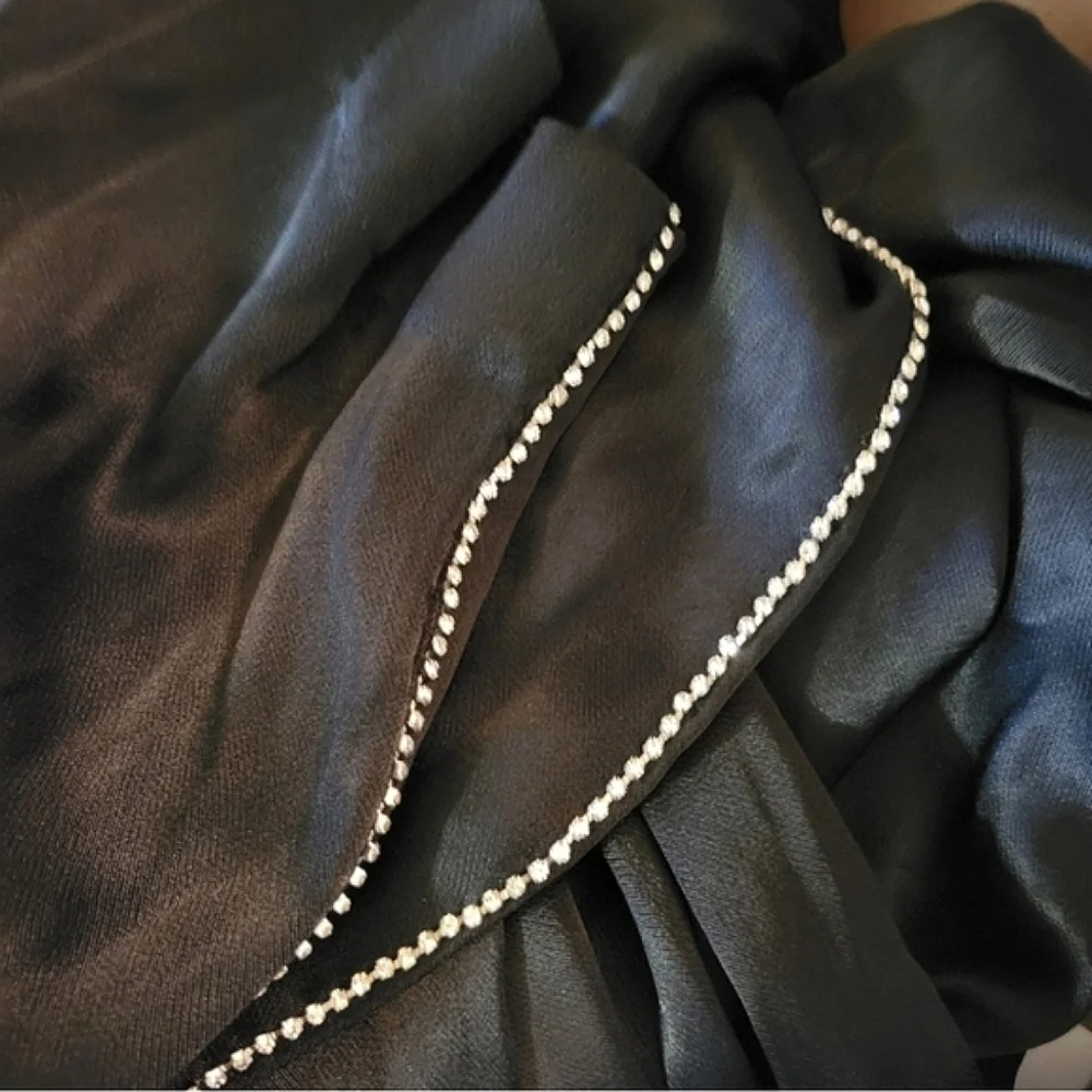Zara Black Satin Effect Wide Rhinestone Pants Size XS